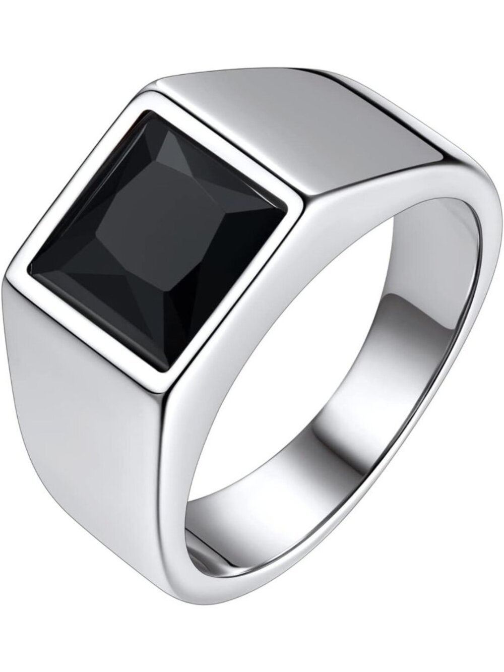 Stylish Stainless Steel Men's Signet Ring with Black/Blue Gemstone - Sizes 7-14